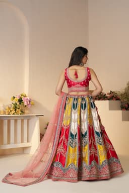 Multi Color Silk Bridal Haldi Wear Lehenga
