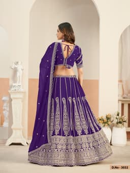 Royal Purple Faux Georgette Heavy Embroidered Bridal Lehenga