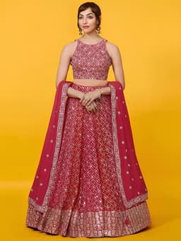 Ruby Red Bridal Reception Georgette Lehenga Choli