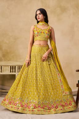Yellow Georgette Embroidered Lehenga Choli