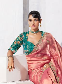 Pink Designer Organza Saree for Wedding & Party Wear