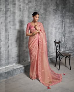 Blush Pink Designer Tissue Saree | Wedding Saree Guest