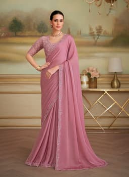 Dusty Rose Party Wear Shining Georgette Saree