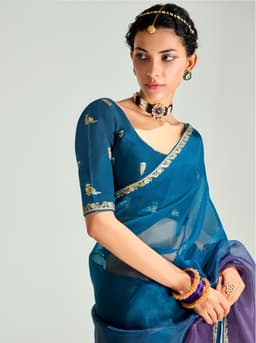 Royal Teal Organza Saree for Wedding & Party