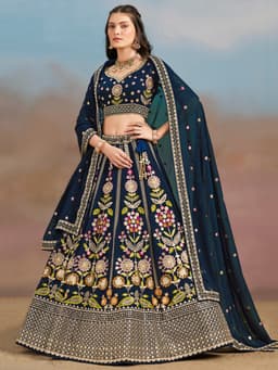 Navy Blue Bridesmaid Lehenga with Floral Embroidery