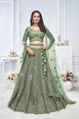 Green Peacock Bridal Mehendi Lehenga