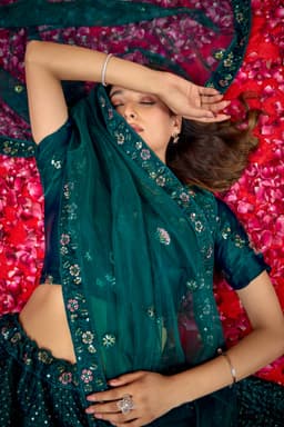 Teal Green Fendy Silk Lehenga Choli
