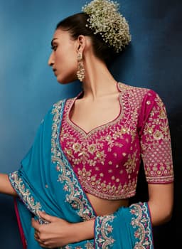 Turquoise Blue Fancy Saree with Embroidered Designer Blouse