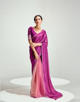 Purple Pink Organza Tissue Silk Saree Party Wear