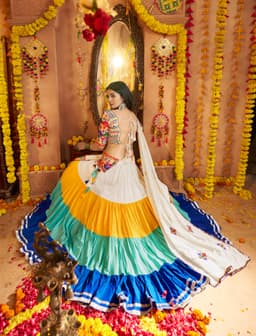 White Viscose Cotton Navratri Lehenga Choli for Garba
