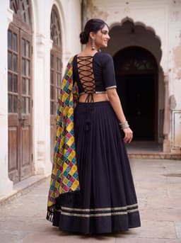Black Rayon Lehenga for Navratri, Garba & Dandiya