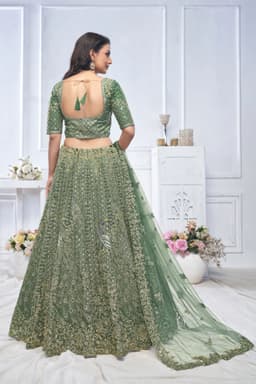 Green Peacock Bridal Mehendi Lehenga