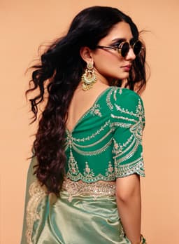Sage Green Organza Heavy Sequins Embroidered Wedding Saree
