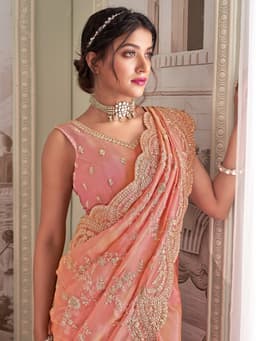 Peach Tissue Zari Bridal Saree
