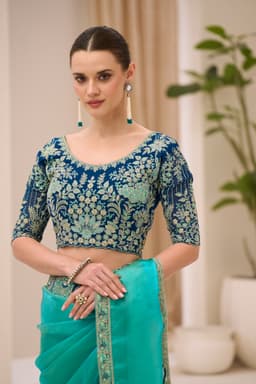 Aqua Blue Tissue Georgette Party Wear Saree