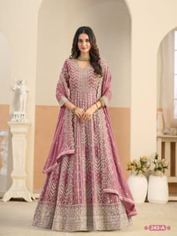Stylish pink anarkali suit party wear with elegant ethnic patterns