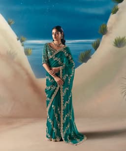 Emerald Green Party Wear Satin Organza Saree