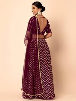 Wine Georgette Zari Sequins Wedding Lehenga