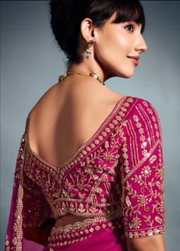 Hot Pink Tissue Organza Saree for Wedding & Party Wear