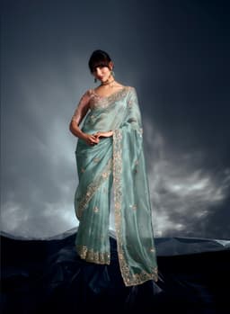 Premium Sea Green Tissue Organza Saree for Bridal Functions