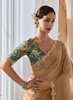 Champagne Gold Designer Saree for Party Wear