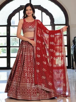 Maroon Georgette Thread Sequins Bridal Wedding Lehenga