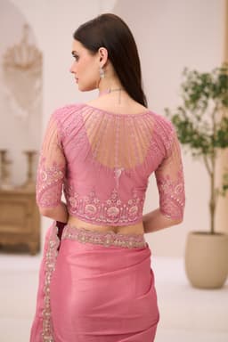 Dusty Rose Wedding Saree with Elegant Jacket Work