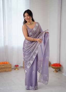 Lavender Festive Wear Fendy Satin Saree