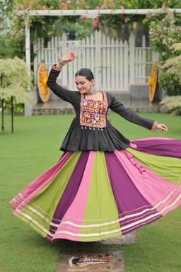 Black Multicolor Gamthi Lehenga for Navratri & Garba Nights
