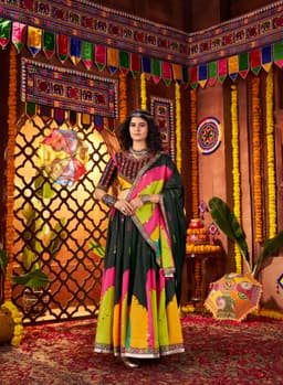 Black Multicolor Gaji Silk Navratri Lehenga Choli for Garba