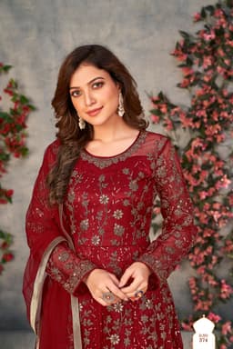 Wine Red Net Anarkali Suit