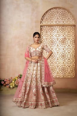 Ivory Pink Silk Bridal Lehenga