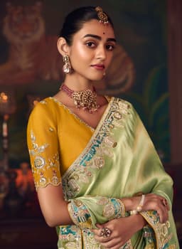 Sage Green Silk Saree with Woven Motifs