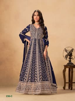 Navy Blue Georgette Designer Anarkali Gown