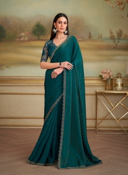 Teal Green Party Wear Shining Georgette Saree
