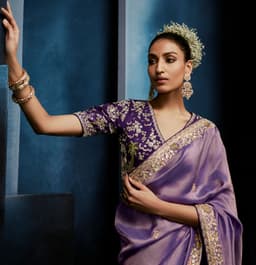 Lavender Fancy Saree with Purple Embroidered Designer Blouse