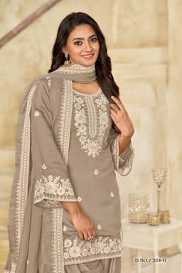 Taupe Patiala Silk Suit Set