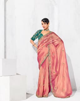 Pink Designer Organza Saree for Wedding & Party Wear