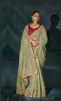 Pista Banarasi Jari Designer Bridal Saree