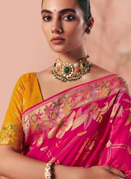 Hot Pink Bandhej Wedding Wear Saree