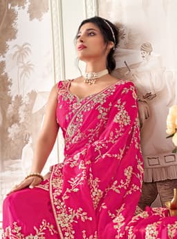 Rani Pink Organza Bridal Saree