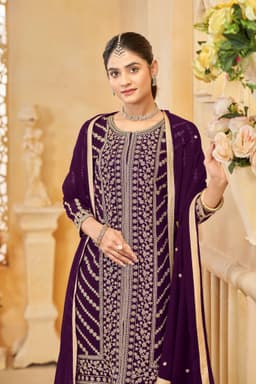 Purple Faux Georgette Sharara Suit