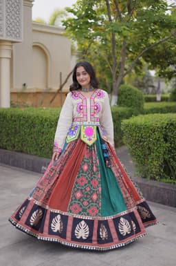 Multicolor Cotton Lehenga with Gamthi Mirror Blouse