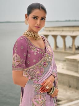 Lavender Viscose Jacquard Embroidered Reception Saree