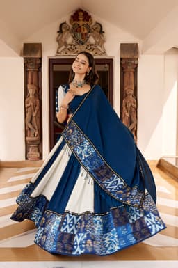 Navy Blue Printed Lehenga for Navratri & Garba Nights