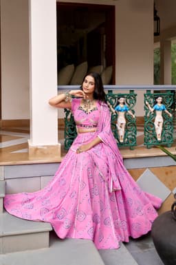 Pink Bandhej Lehenga for Navratri, Garba & Festive Wear