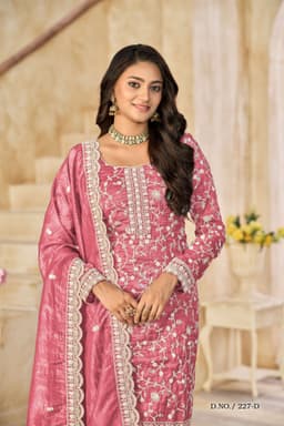 Pink Organza Embroidered Suit
