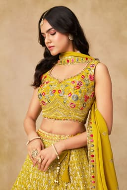 Yellow Georgette Embroidered Lehenga Choli