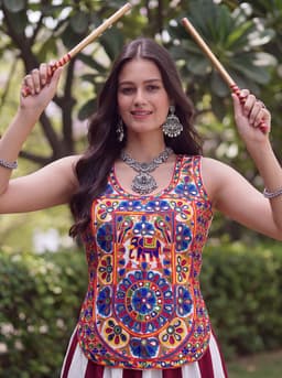 Maroon Ivory 6M Flare Lehenga with Mirror Work Blouse