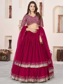 Pink Georgette Sequins Lehenga